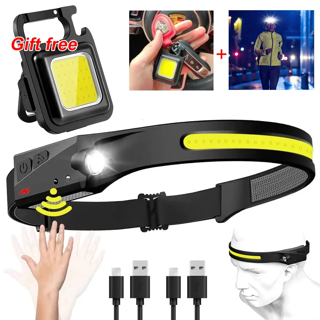 The Gadget Flame™  Sense Pro 230° LED Headlamp USB Rechargeable Wide-Beam Headlamp with Motion Sensor for Camping, Hiking & Outdoor Adventures