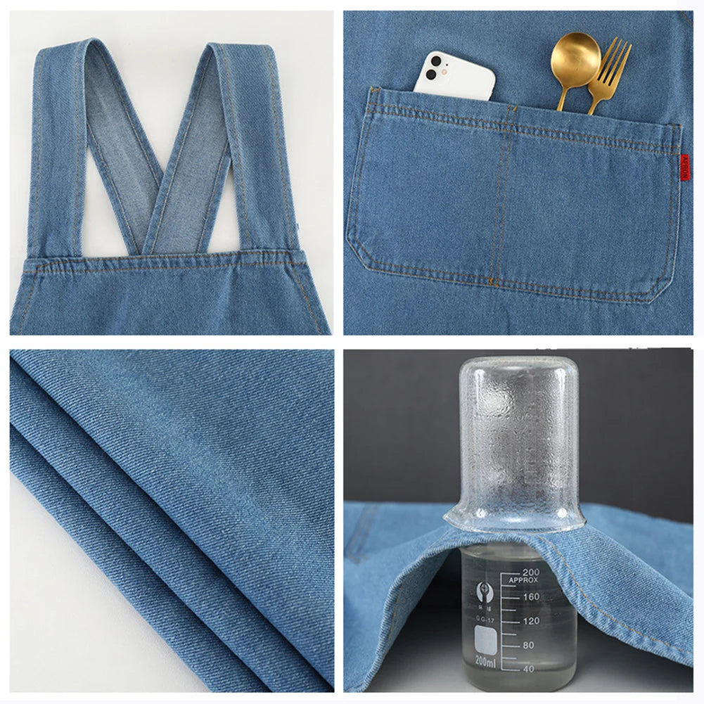 Premium Denim Kitchen The Gadget Flame™ Premium Denim Kitchen Apron with Front Pocketwith Front Pocket