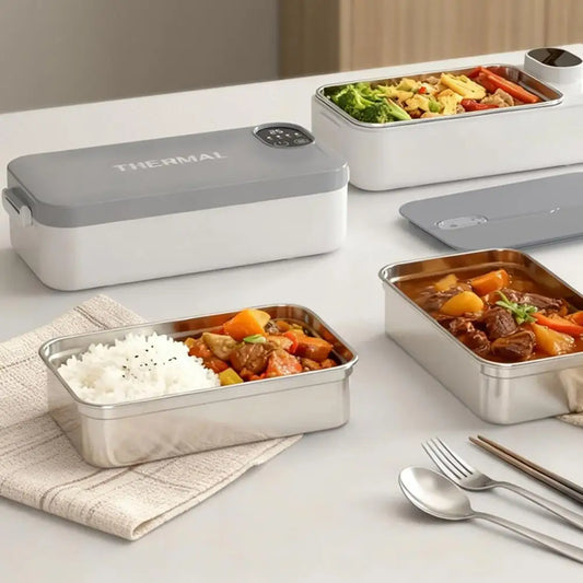 The Gadget Flame™ Electric Heated Lunch Box – Portable Food Warmer with Stainless Steel Container