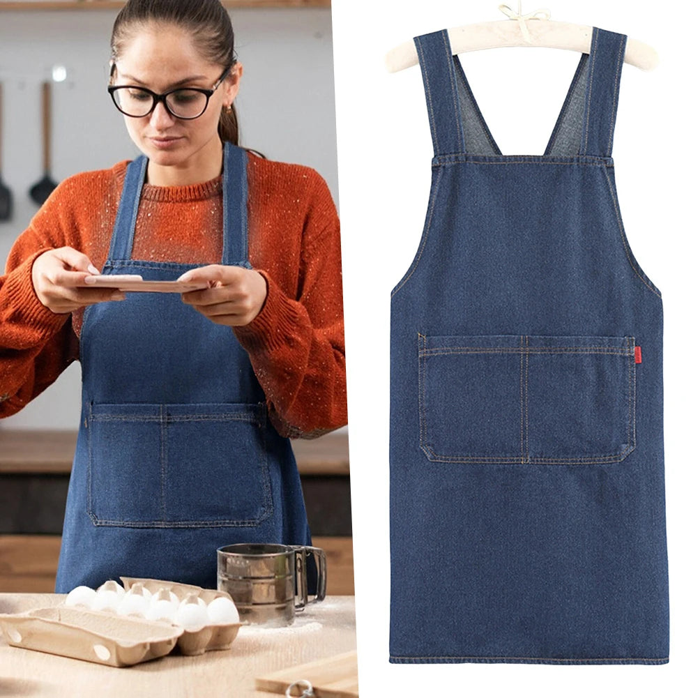 Premium Denim Kitchen The Gadget Flame™ Premium Denim Kitchen Apron with Front Pocketwith Front Pocket